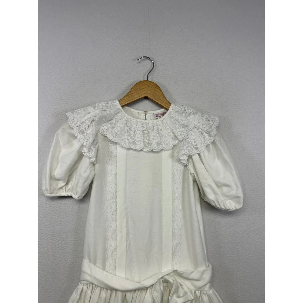 Vintage  Dorissa International Nicole Girls 10 Ivory Lace Drop Waist Dress